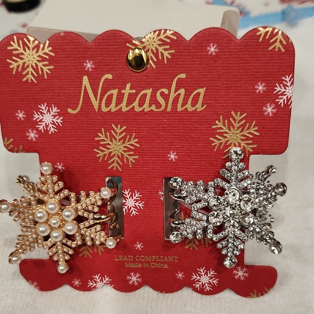 Natasha Couture Pearl and Crystal Snowflake Hair Clips